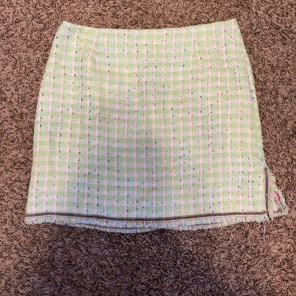 Handmade Green and Multicolored Tweed Mini Skirt